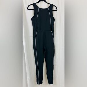 Move Theology Black 25” Sleeveless Jumpsuit with Piping & Scoop Back Large NWT